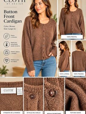 Cloth by Design Button Front Cardigan Brown Large